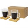 Manti 2-piece 350 ml double-wall glass cup with bamboo coaster, Transparent, Natural