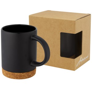 Neiva 425 ml ceramic mug with cork base, Solid black (Mugs)