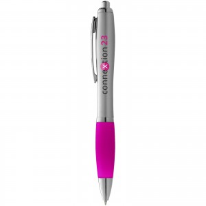 Nash ballpoint pen with coloured grip, Silver,Pink (Plastic pen)