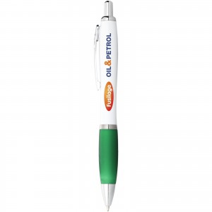 Nash ballpoint pen with white barrel and coloured grip, White,Green (Plastic pen)