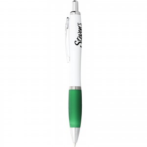 Nash ballpoint pen with white barrel and coloured grip, White,Green (Plastic pen)