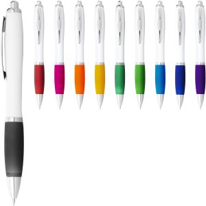 Nash ballpoint pen with white barrel and coloured grip, White,Green (Plastic pen)