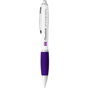 Nash ballpoint pen with white barrel and coloured grip, White,Purple (Plastic pen)