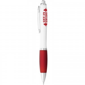 Nash ballpoint pen with white barrel and coloured grip, White,Red (Plastic pen)