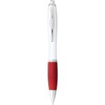 Nash ballpoint pen with white barrel and coloured grip, White,Red (10637102)