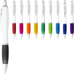 Nash ballpoint pen with white barrel and coloured grip, White,Royal blue (Plastic pen)