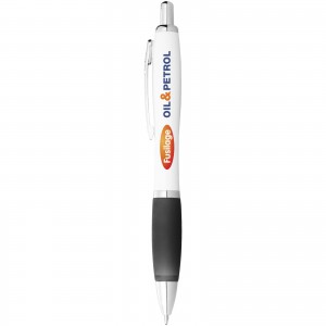 Nash ballpoint pen with white barrel and coloured grip, White, solid black (Plastic pen)