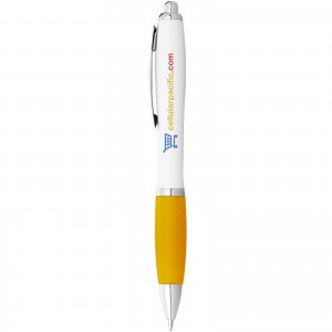 Nash ballpoint pen with white barrel and coloured grip, White,Yellow (Plastic pen)