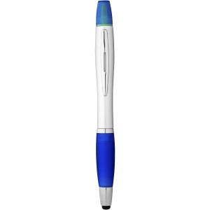 Nash stylus ballpoint pen and highlighter, Silver,Royal blue (Multi-colored, multi-functional pen)