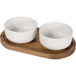 Noa wooden tray and ceramic serving bowls set, White <font size=1>[ENG]</font>