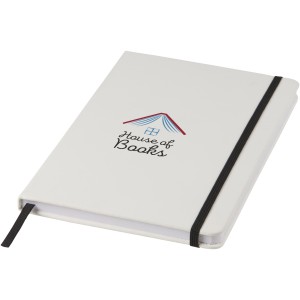 Spectrum A5 white notebook with coloured strap, White, solid black (Notebooks)