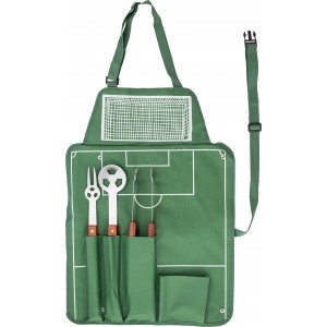 Nylon (600D) apron with barbecue set Christina, green (Picnic, camping, grill)