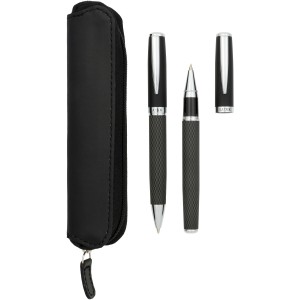 Carbon duo pen gift set with pouch, solid black (Pen sets)