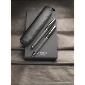 Carbon duo pen gift set with pouch, solid black (Pen sets)