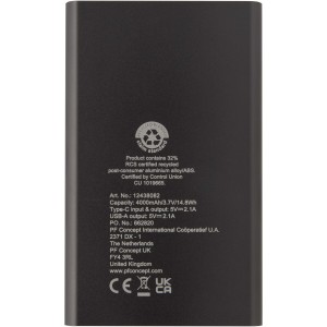 Pep 4000 mAh Type-C recycled aluminium power bank, Titanium (Powerbanks)