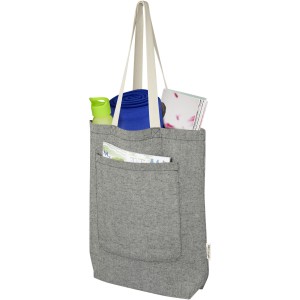 Pheebs 150 g/m2 recycled cotton tote bag with front pocket 9L, Heather black (cotton bag)