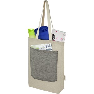 Pheebs 150 g/m2 recycled cotton tote bag with front pocket 9L, Natural, Heather black (cotton bag)