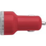 Plastic car power adapter with two USB ports, red (3280-08)