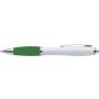 Plastic ballpen with coloured rubber grip, blue ink, green