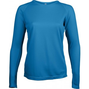 LADIES' LONG-SLEEVED SPORTS T-SHIRT, Aqua Blue <font size=1>[ENG]</font>