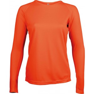 LADIES' LONG-SLEEVED SPORTS T-SHIRT, Fluorescent Orange <font size=1>[ENG]</font>
