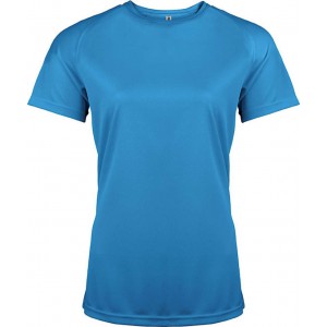 LADIES' SHORT-SLEEVED SPORTS T-SHIRT, Aqua Blue <font size=1>[ENG]</font>