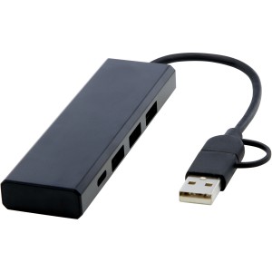 Rise RCS recycled aluminium USB 2.0 hub, Solid black (Eletronics cables, adapters)