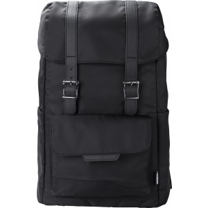 RPET (290T) polyester twill flap backpack Marlowe, black (Backpacks)