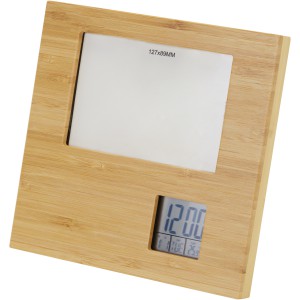 Sasa Bambus Fotorahmen Tischuhr mit Thermometer, natur