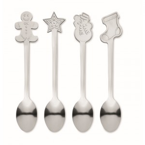 Set of 4 Christmas tea spoon, Matt Silver (Metal kitchen equipments)