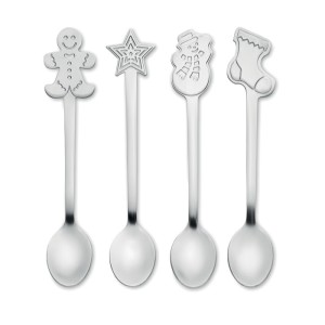 Set of 4 Christmas tea spoon, Matt Silver (Metal kitchen equipments)