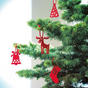 Set of 6 felt tree hangers, Red (Decorations)