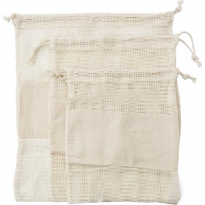 Set of three reusasable cotton mesh produce bags Adele, khak (cotton bag)