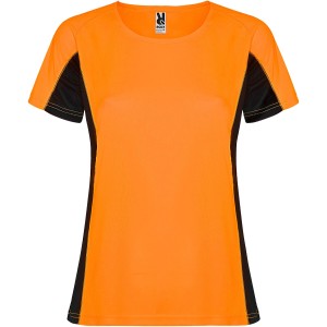 Shanghai short sleeve women's sports t-shirt, Fluor Orange, Solid black (T-shirt, mixed fiber, synthetic)