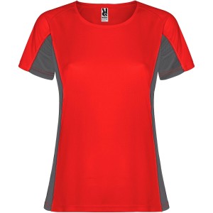 Shanghai short sleeve women's sports t-shirt, Red, Dark Lead (T-shirt, mixed fiber, synthetic)