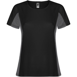 Shanghai short sleeve women's sports t-shirt, Solid black, Dark Lead (T-shirt, mixed fiber, synthetic)