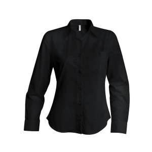 LADIES' LONG-SLEEVED COTTON POPLIN SHIRT, Black (shirt)