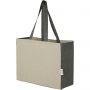Pheebs 190 g/m2 recycled cotton gusset tote bag with contrast sides 18L, Heather natural, Heather bl