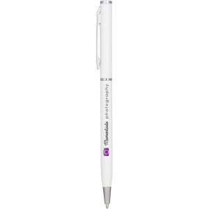 Slim aluminium ballpoint pen, White (Metallic pen)