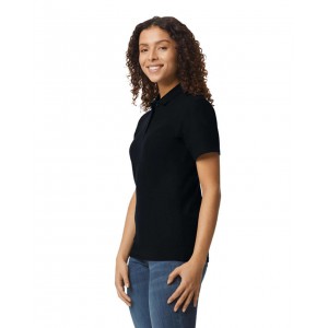 SOFTSTYLE(r) LADIES' DOUBLE PIQU POLO WITH 3 COLOUR-MATCHED BUTTONS, Black (Polo shirt, 90-100% cotton)