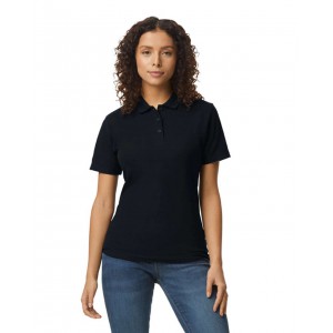 SOFTSTYLE(r) LADIES' DOUBLE PIQU POLO WITH 3 COLOUR-MATCHED BUTTONS, Black (Polo shirt, 90-100% cotton)