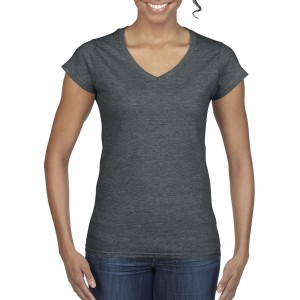 SOFTSTYLE(r) LADIES' V-NECK T-SHIRT, Dark Heather (T-shirt, mixed fiber, synthetic)