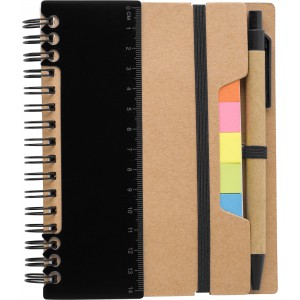 Recycled paper notebook Angela, black (Sticky notes)