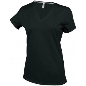 LADIES' SHORT-SLEEVED V-NECK T-SHIRT, Black (T-shirt, 90-100% cotton)