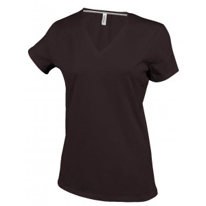 LADIES' SHORT-SLEEVED V-NECK T-SHIRT, Chocolate (T-shirt, 90-100% cotton)
