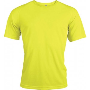 MEN'S SHORT-SLEEVED SPORTS T-SHIRT, Fluorescent Yellow (T-shirt, mixed fiber, synthetic)
