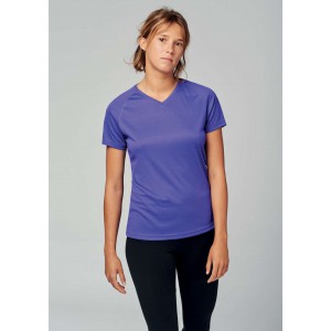 LADIES? V-NECK SHORT SLEEVE SPORTS T-SHIRT, Fine Grey (T-shirt, mixed fiber, synthetic)