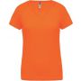 LADIES? V-NECK SHORT SLEEVE SPORTS T-SHIRT, Fluorescent Orange