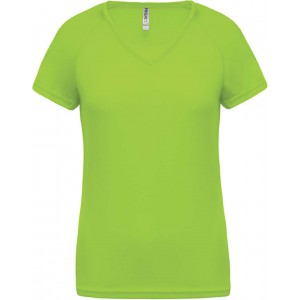 LADIES? V-NECK SHORT SLEEVE SPORTS T-SHIRT, Lime (T-shirt, mixed fiber, synthetic)