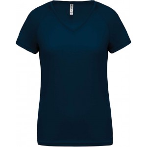 LADIES? V-NECK SHORT SLEEVE SPORTS T-SHIRT, Sporty Navy (T-shirt, mixed fiber, synthetic)